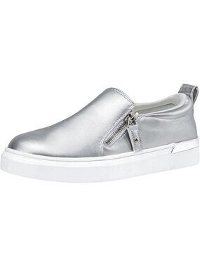 Womens Silver Memory Foam Insole Side Zipper Slip on Casual Loafer Sneaker Shoes